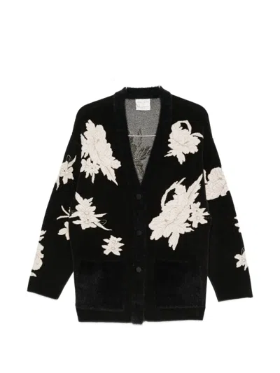 Forte Forte Floral-embroidered Cardigan-style Jacket In Black