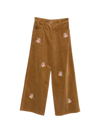 Forte Forte Floral-embroidered Corduroy Trousers In Brown
