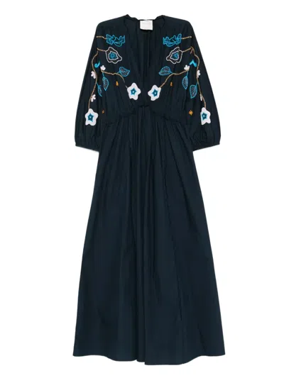 Forte Forte Floral-embroidered Midi Dress In Blue