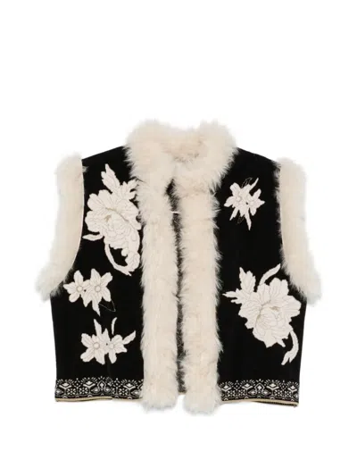 Forte Forte Floral-embroidered Open-front Gilet In Black