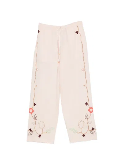 Forte Forte Floral-embroidered Trousers In Neutral