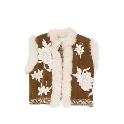 Forte Forte Floral-intarsia Shearling-trim Jacket In Neutral