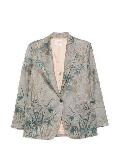 Forte Forte Floral-print Herringbone Blazer In Gray
