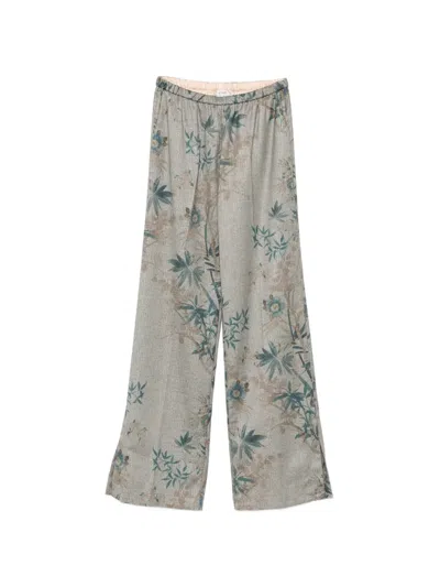 Forte Forte Fluid Trousers Floral Pattern Herringbone Weave In Gray