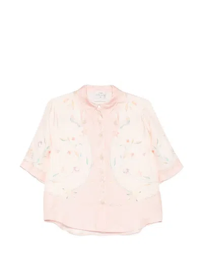 Forte Forte Silk Shirt Floral Embroidery Short Sleeves In Neutral