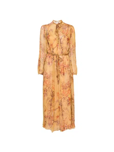 Forte Forte Floral-print Tie-neck Maxi Dress In Brown