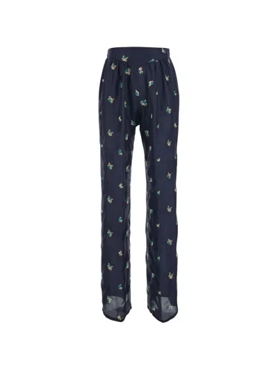 Forte Forte Floral-print Trousers In Blue