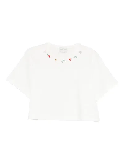 Forte Forte Cotton T Shirt Cropped Embroidered Detail In White