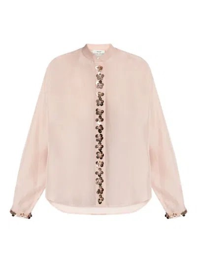 FORTE FORTE FLOWER-EMBELLISHED SHIRT