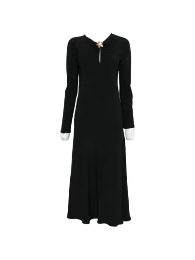 Forte Forte Flower-embellished Ruched Dress In Black