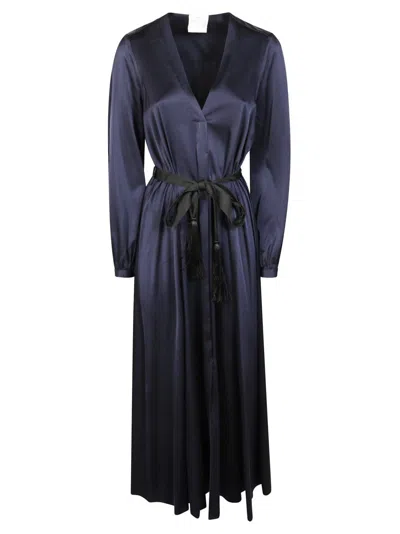 Forte Forte Flowing Midi Dress With Deep V-neckline And Cinched Waist In Black