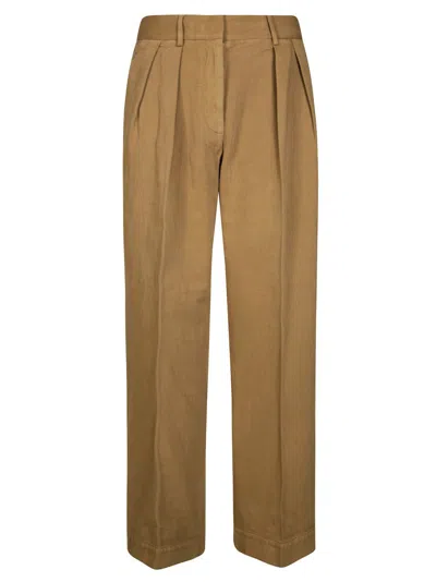 Forte Forte Fluid Beige Trousers With Front Pleats And Straight Leg Cut In Brown