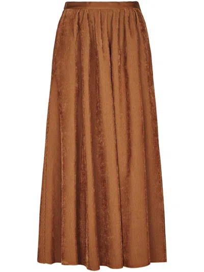 Forte Forte Fluid Ribbed Velvet Pleated Longuette Skirt In Brown