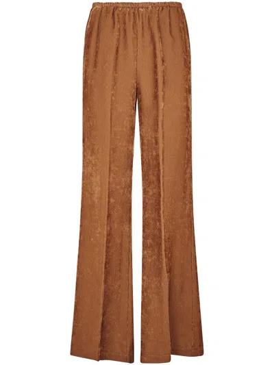 Forte Forte Fluid Ribbed Velvet Wide-leg Trousers With Elasticated Waistband In Brown