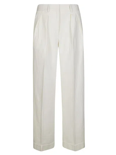 Forte Forte Fluid Trousers With Front Pleats And Textured Finish In White