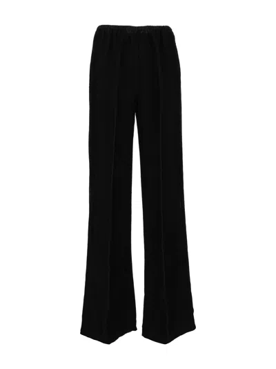 Forte Forte Fluid Velvet Trousers With Elastic Waistband And Two-thousand Stripe Texture In Black
