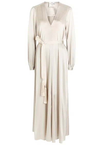 Forte Forte Forte_forte Belted Silk-satin Midi Dress In Neutral