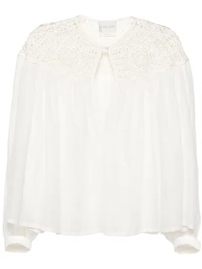 Forte Forte Forte_forte Boho Shirt In Cotton–and–silk Voile With Crochet Detailing In Ivory