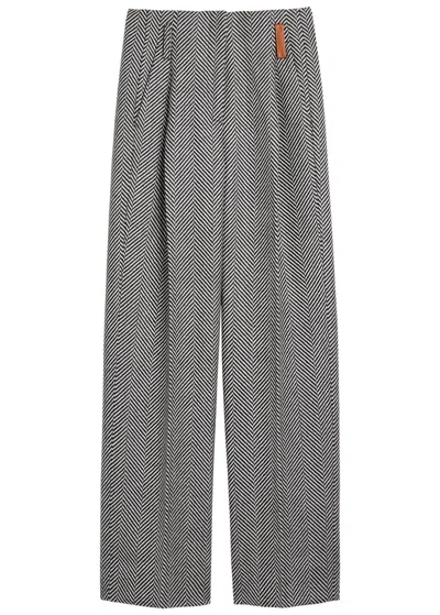 Forte Forte Chevron-motif Straight-leg Trousers In Gray