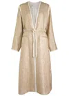 Forte Forte Twinkle Beige Coat With V-neck On The Front And Adjustable Waist Belt In Lurex Woman In Gold