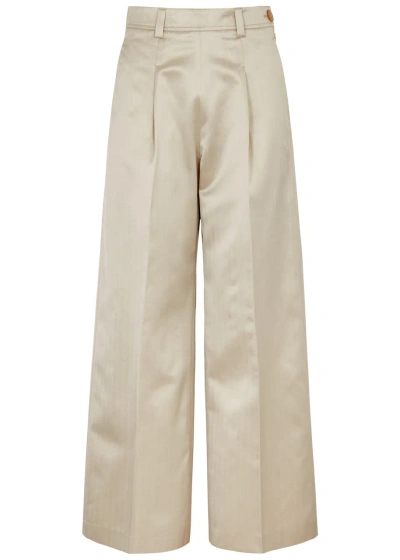 Forte Forte Chic Herringbone High Waist Pants In Beige