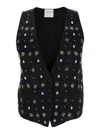 Forte Forte 'the Stars Of Bali' Black Sleeveless Vest With Beaded Embellishments On The Front In Viscose Woman In Black
