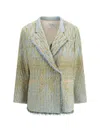 Forte Forte Textured Jacquard Blazer With Notched Lapel And Frayed Edges In Multi