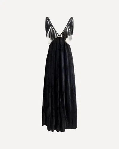 Forte Forte Forte_forte Color-block Velvet Long Dress With Fringes In Black