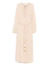 Forte Forte Long Dress With Pleated Design And Belt In Neutral