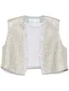Forte Forte Cropped Knit Vest With Textured Surface And Sequin Trim In White