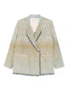 Forte Forte Textured Jacquard Blazer With Notched Lapel And Frayed Edges In Sand