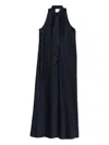 Forte Forte Dark Blue Tie-neck Maxi Dress In Blue