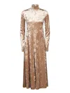 Forte Forte Long Velvet Stretch Dress With High Neckline In Brown