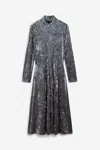 Forte Forte Long Velvet Stretch Dress With High Neckline In Gray