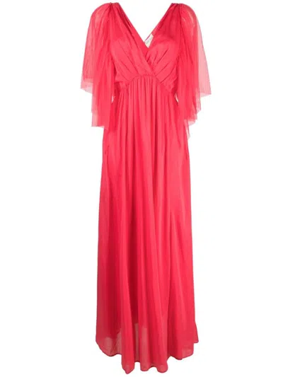 Forte Forte V-neck Flutter-sleeves Flared Dress In Orange
