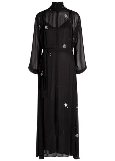 Forte Forte Forte_forte Embellished Chiffon Midi Shirt Dress In Black