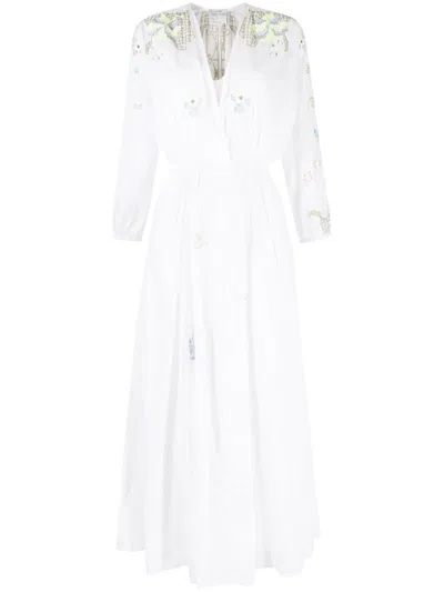 Forte Forte Forte_forte Embroidered Cotton And Silk Blend Long Dress In White