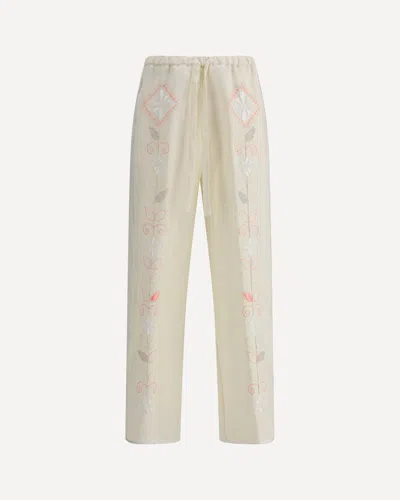 Forte Forte Embroidered Linen Pants In Neutral