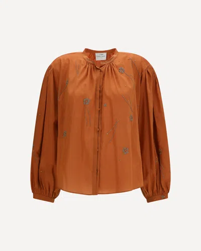 Forte Forte Fleurs Dorient Embroidered Shirt In Orange