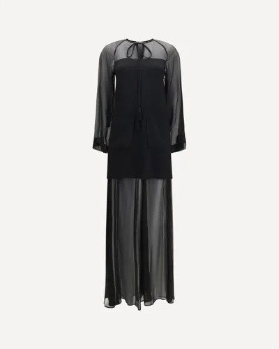 Forte Forte Forte_forte Georgette And Crêpe Long Dress With Bow And Tassels In Black
