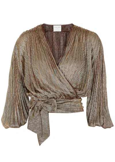 Forte Forte Forte_forte Gold Metallic-weave Draped Wrap Top In Neutral