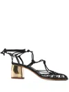 Forte Forte Forte_forte Golden Heels Tubular Leather Laces Sandals Shoes In F47m.8017 Nero