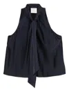 Forte Forte Heavy Stretch Silk Satin Bow Tie Top In Blue
