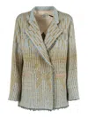 Forte Forte Textured Jacquard Blazer With Notched Lapel And Frayed Edges In Multi