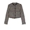 Forte Forte Beige And Blue Single-breasted Jacket With Large Houndstooth Motif In Tweed Woman In Blue/neutrals