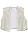 Forte Forte Cropped Knit Vest With Textured Surface And Sequin Trim In Gold