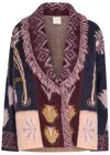 Forte Forte Sogni Multicolor Cardigan With Fringed Details And All-over Geometric Motif In Wool Blend Woman In Multi