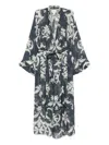Forte Forte Printed Linen And Silk Gown In Blue
