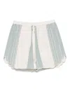 Forte Forte Chic Cotton Linen Stripe Bermuda With Embroidery In Clear Blue
