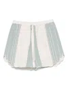 Forte Forte Chic Cotton Linen Stripe Bermuda With Embroidery In Clear Blue